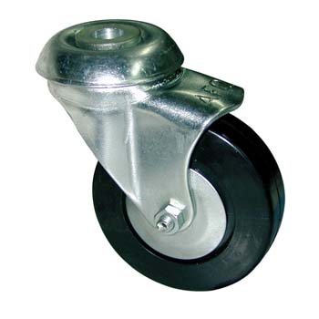 RUEDA DE GOMA NEGRA CON SOPORTE GIRATORIO (BUJE)