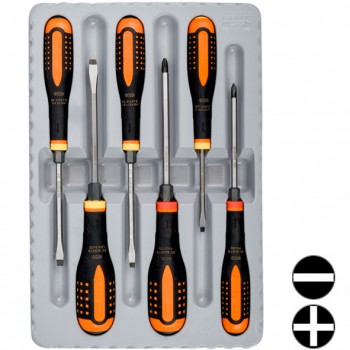 JUEGO DE DESTORNILLADORES RANURADOS/PHILLIPS CON VARILLA HEXAGONAL PASANTE ERGO™ CON MANGO ANTI-IMPACTO Ref. BE-9881TB