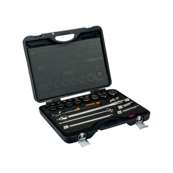 Juego de vasos con cuadrado de 1/2" con perfil bi-hexagonal métrico y carraca con cabeza tipo ...