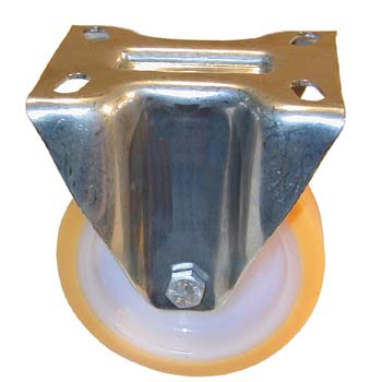 RUEDA DE POLIURETANO CON SOPORTE FIJO DE ACERO INOXIDABLE