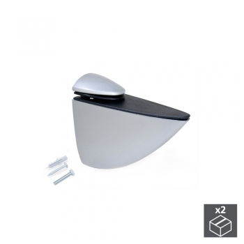 Soporte para estante de madera/cristal, espesor 5-40 mm, Plástico y zamak, Gris metalizado, 2 ud.