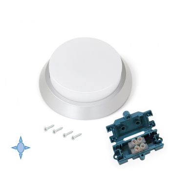 Foco LED, D. 100 mm, de superficie, Luz blanca fría, Plástico, Gris metalizado