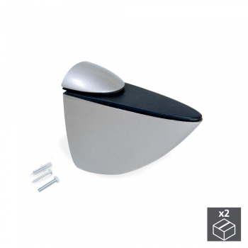 Soporte para estante de madera/cristal, espesor 0-25 mm, Plástico y zamak, Gris metalizado, 2 ud.