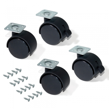 Ruedas para cajonera con placa de montaje, D.50 mm, Acero y plástico, Negro, 4 ud.