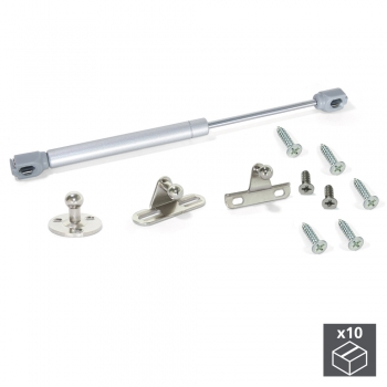 Pistón a gas para puertas elevables, fuerza 8 kg, recorrido 100 mm, con enganches, Gris metalizado, 10 ud.
