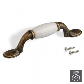 Tiradores para mueble, intereje 76 mm, Zamak y cerámica, Bronce, 20 ud.