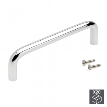 Tiradores para mueble, D. 8 mm, intereje 96 mm, Acero, Cromado, 20 ud.