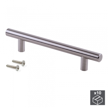 Tiradores para mueble, D. 12 mm, intereje 160 mm, Acero, Niquel Satinado, 10 ud.