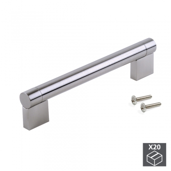 Tiradores para mueble, D. 16 mm, intereje 128 mm, Acero, Niquel satinado, 20 ud.