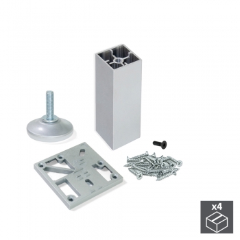 Kit pie nivelador para mueble, cuadrado, regulable 110-120 mm, Aluminio, Anodizado mate, 4 ud.