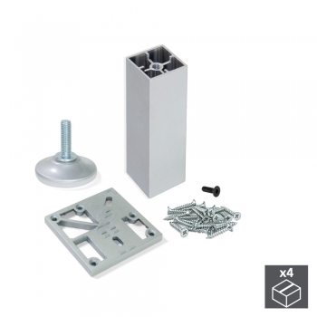 Kit pie nivelador para mueble, cuadrado, regulable 150-160 mm, Aluminio, Anodizado mate, 4 ud.