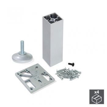 Kit pie nivelador para mueble, cuadrado, regulable 170-180 mm, Aluminio, Anodizado mate, 4 ud.