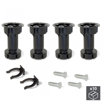 Pie nivelador con base premontada para mueble, regulable 98 -115 mm, Plástico, Negro, 40 ud.