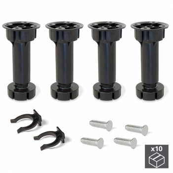 Pie nivelador con base premontada para mueble, regulable 148-165 mm, Plástico, Negro, 40 ud.