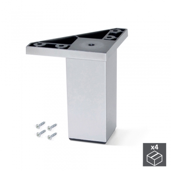 Pie para mueble, 100 mm, Plástico, Gris metalizado, 4 ud.