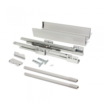 Kit cajón de cocina Vantage-Q, altura 141 mm, prof. 350 mm, con barandillas, cierre suave, Acero, Gris metalizado