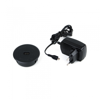Cargador inalámbrico, USB, para empotrar, D. 70 mm, Plástico, Negro
