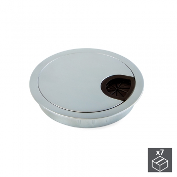 Tapa pasacables circular, D. 80 mm, para encastrar, Zamak, Cromado mate, 7 ud.