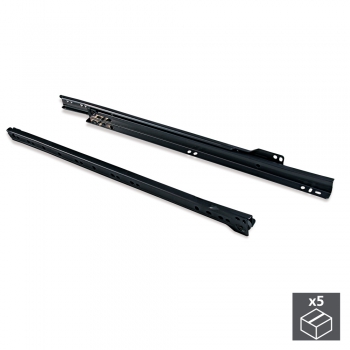 Juego de guías de ruedas para cajones, cierre con caída, 450 mm, extracción parcial, Negro, 5 ud.