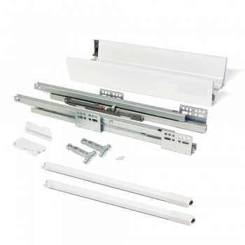 Kit cajón de cocina Vantage-Q, altura 141 mm, prof. 350 mm, con barandillas, cierre suave, Acero, Blanco
