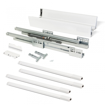 Kit cajón de cocina Vantage-Q, altura 204 mm, prof. 350 mm, con barandillas, cierre suave, Acero, Blanco