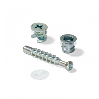Excéntrica + perno y tuerca M6, D.15 mm, tablero 16 mm, Zamak y Acero, Blanco, 20 ud.