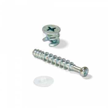 Excéntrica + perno, D.15 mm, tablero 19 mm, Zamak y Acero, Blanco, 20 ud.