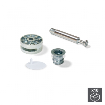 Excéntrica + perno y tuerca M8, D. 35 mm, tablero 20 mm, Zamak y Acero, Blanco, 10 ud.