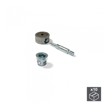 Cazoleta de unión de muebles + perno y tuerca M8, D. 35 mm, tablero 20 mm, Acero y zamak, 10 ud.