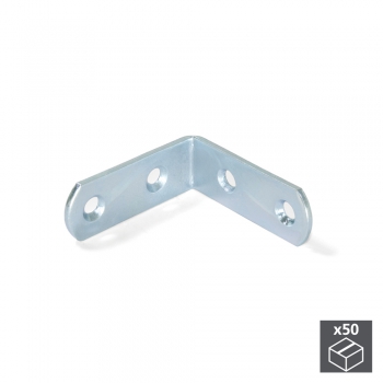 Escuadra de unión para muebles, 42 x 42 mm, 4 agujeros, Acero, Cincado, 50 ud.