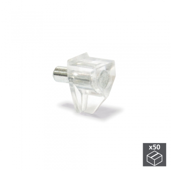 Soporte para estante de madera, con pivote D. 3 mm, Acero y plástico, Transparente, 50 ud.