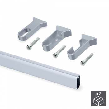 Barra de armario con goma, ovalada, 30x15 mm, 1.400 mm, Aluminio, Anodizado mate, 2 ud.
