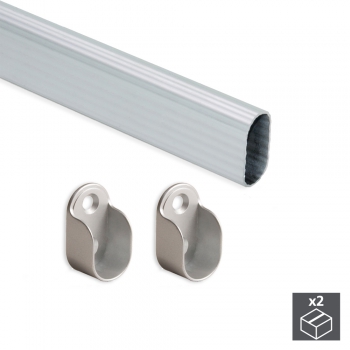 Barra de armario, ovalada 30x15 mm, 950 mm, Aluminio, Anodizado mate, 2 ud.