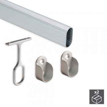 Barra de armario, ovalada 30x15 mm, 1.400 mm, Aluminio, Anodizado mate, 2 ud.