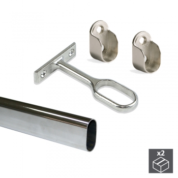Barra de armario, ovalada 30x15 mm, 1.400 mm, Acero, Cromado, 2 ud.