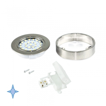 Foco LED con Soporte, D. 65 mm, Luz blanca fría, Plástico, Niquel satinado