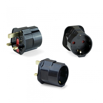 Adaptador enchufe UE a UK, Plástico, Negro