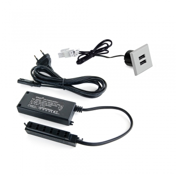 Conector cuadrado, para encastrar en el mueble, 2 entradas USB, 37 mm, Plástico, Gris metalizado
