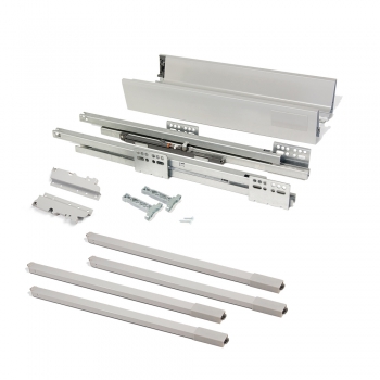 Kit de cajón de cocina Vantage-Q, altura 204 mm, prof. 400 mm, con barandillas, cierre suave, Acero, Gris metalizado