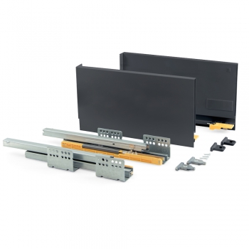 Kit cajón de cocina Concept, altura 185 mm, prof. 500 mm, cierre suave, Acero, Gris antracita