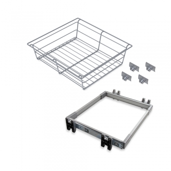 Kit Cajón metálico y bastidor de guías, regulable, módulo de 900 mm, Acero y aluminio, Gris metalizado.