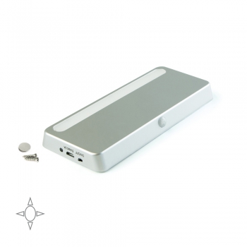 Luz LED recargable, sensor de movimiento, Luz blanca natural, Plástico, Gris metalizado