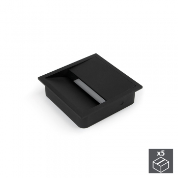 Pasacables mesa, cuadrado, 85 x 85 mm, para encastrar, Plástico, Negro, 5 ud.