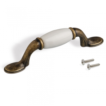 Tiradores para mueble, intereje 76 mm, Zamak y cerámica, Bronce