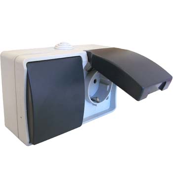 BASE DOBLE CON INTERRUPTOR/CONMUTADOR + ENCHUFE ESTANCO DE SUPERFICIE