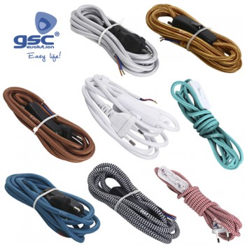 Cable textil con interruptor y clavija Ref. 1102958-1102959-1102960-1102961-1102962-1102963-1102964-1102965