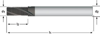 J210 - Dormer Metal Duro Alcrona Pro M  Fresa para rosca M con ángulo de hélice de 27° Estrías helicoidales a 27° Dormer