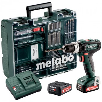 PACK TALADRADORA DE PERCUSIÓN DE BATERÍA DE 12 VOLTIOS METABO Mod. POWERMAXX SB 12 SET + 74 ACCESORIOS
