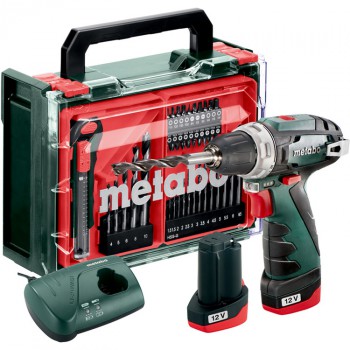 PACK TALADRO ATORNILLADOR DE BATERÍA DE 12 VOLTIOS METABO Mod. POWERMAXX BS BASIC SET + 41 ACCESORIOS (600080710)