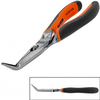 ALICATES ERGO™ DE BOCA SEMIRREDONDA Y PUNTA CURVADA 45º, CROMADOS, CON MANGOS BI-MATERIALES Ref. 2427GC